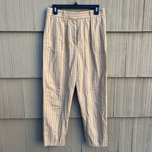 Maje Beige Striped Cotton Linen Trousers Size FR 38 - Picture 2 of 7